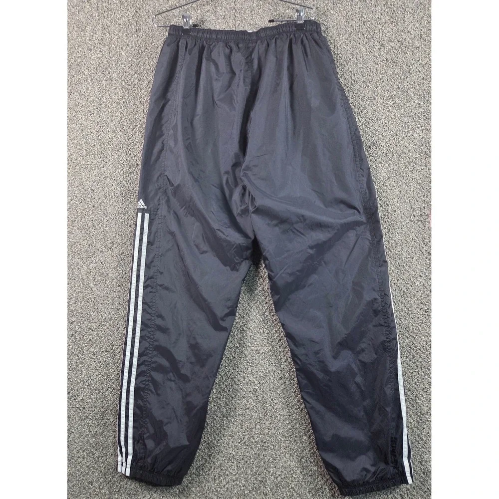 Adidas Athletic Pants Mens Large Black Nylon‎ 3-Stripe Sporty Fitness Sweats